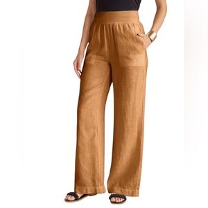 Soft Surroundings Wide Leg Linen-Blend Pants in Camel Brown